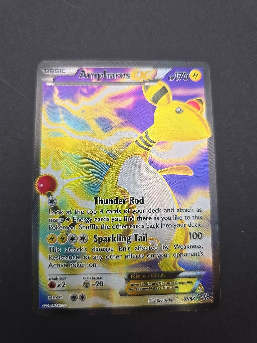 Pokemon Ampharos EX 87/98 Ultra Rare Full Art Holo Card Ancient Origins
