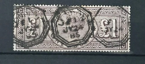GB QUEEN VICTORIA SG 185 £1 BROWN LILAC WMK THREE CROWNS USED