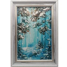 Winter landscape. Original oil painting Impasto Signed Framed Size 6*4 inches