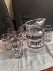 Vintage COCA-COLA 8 Drinking Glasses  and Pitcher Tiffany Stained Glass Design