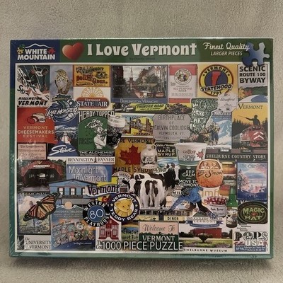 2021 White Mountain Puzzle I Love Vermont Collage Jigsaw 1000 Piece New Sealed