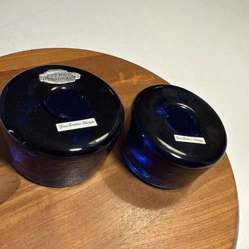 2-Vintage Blenko #990A Glass Amathist Puck Taper Candle Holder Sticker