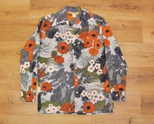 Men's VTG 70s Blue  Orange Floral Print Shirt Sz L 1970s Disco Polyester Dude