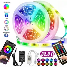 100ft-16ft LED Strip Lights 5050 RGB Bluetooth Color Change Remote for Rooms Bar
