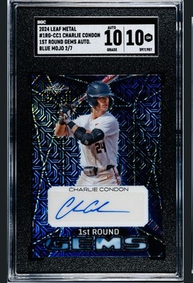 CHARLIE CONDON 2024 Leaf Metal 1st Round Gems Blue Mojo Auto 2/7 SGC 10/10!
