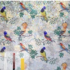 Colorful Bird and Floral Window Privacy Film 23x78