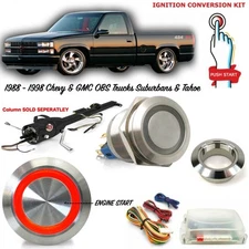 88-98 OBS Billet Aluminum Silver Push Button Ignition Start Conversion Kit RED 