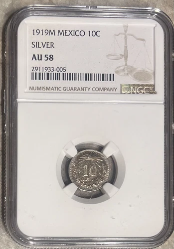 1919M Mexico 10 Centavos Silver NGC AU 58