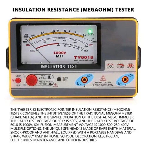 Tester Resistenza Isolante TY6018 Tipo Puntatore Misuratore Resistenza Megohmmeter - Foto 3 di 7