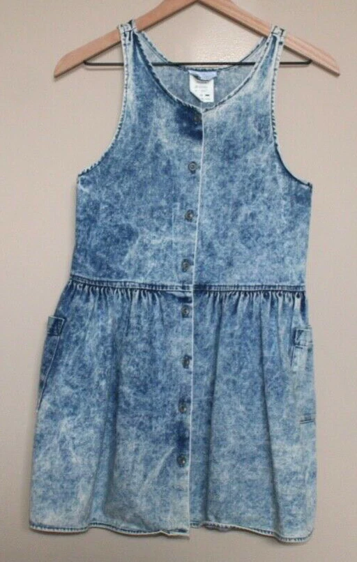 Acid Vintage Dress Denim Wash Girls Blue Jumper Size 10 12 80s 90s USA - Image 3 of 3