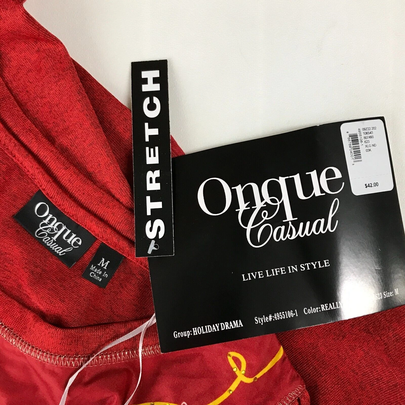 Onque Casual Women's M Ugly Christmas Sweater Red Bedazzled Santa Stocking NWT