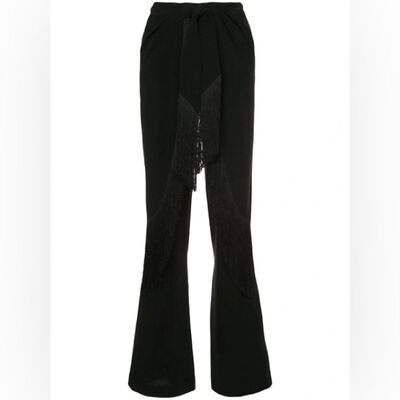 EUC CINQ À SEPT Audrina High-waist Fringed Wide-leg Pants in Black Size 2