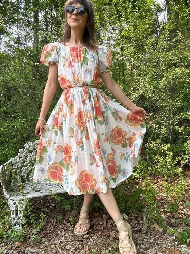 1940s Cotton Floral Print Dress