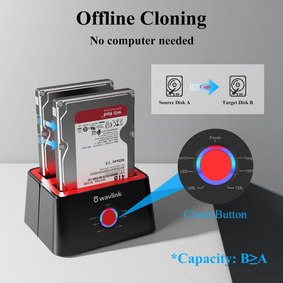 3.5" 2.5" SATA Hard Drive Enclosure HDD/SSD Hard Drive Docking Station Dual Bay - Image 2 of 4