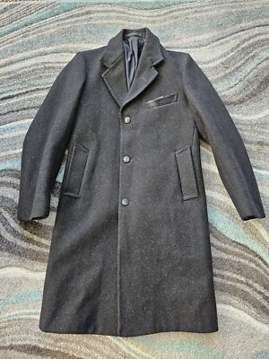 Vintage Wool Trench Coat Mens Small Black Made In England