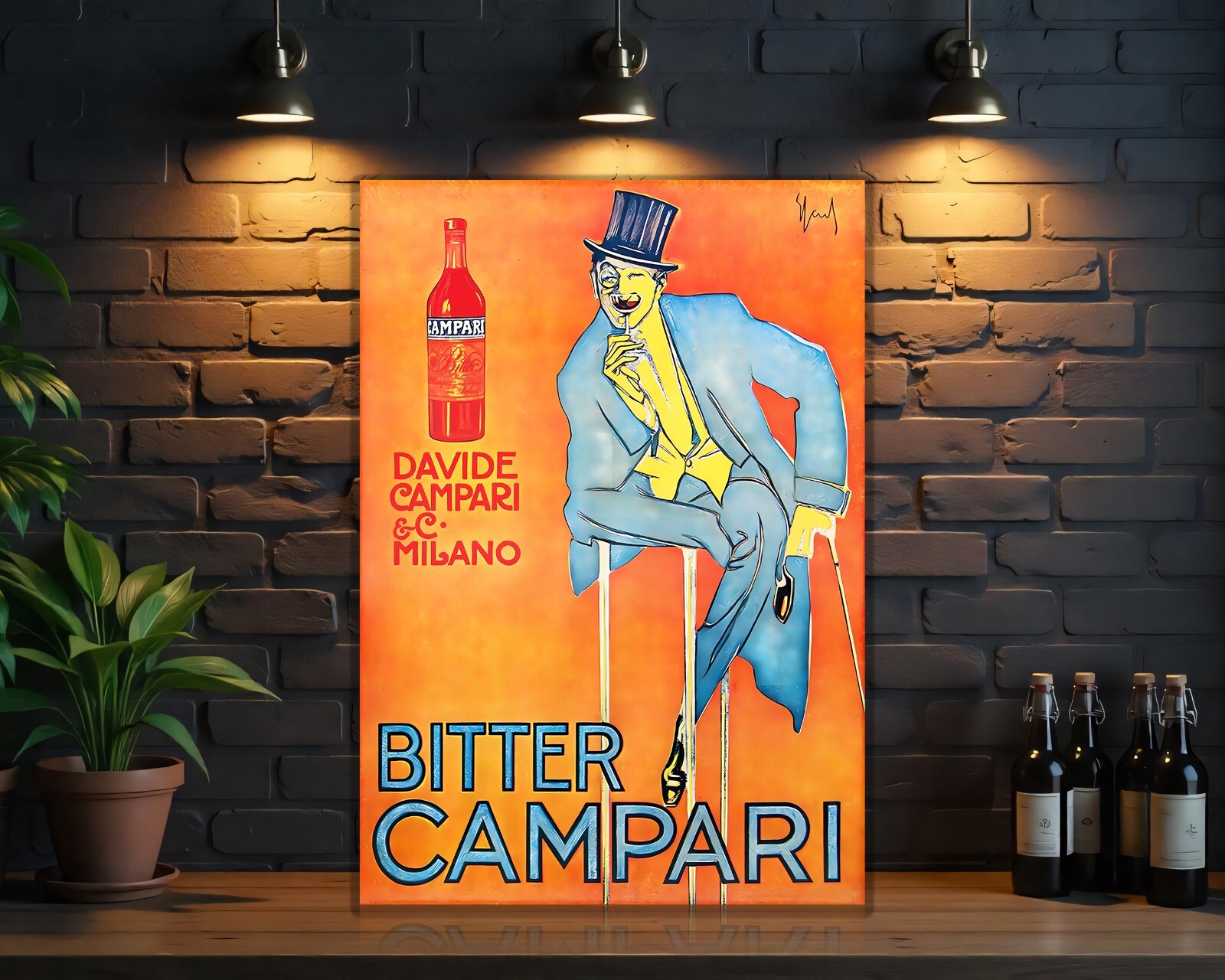 Vintage Bitter Campari Milano Sign – Elegant Gentleman Edition – XL (60x40 cm)
