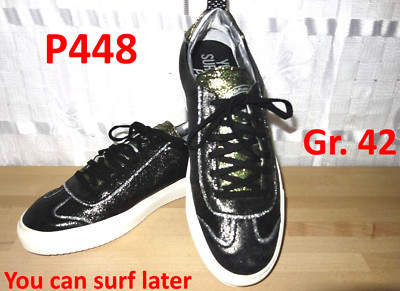 NEU P448 Designer Sneaker Schuhe schwarz grün METALIC GLITZER Gr. 42 Echt Leder
