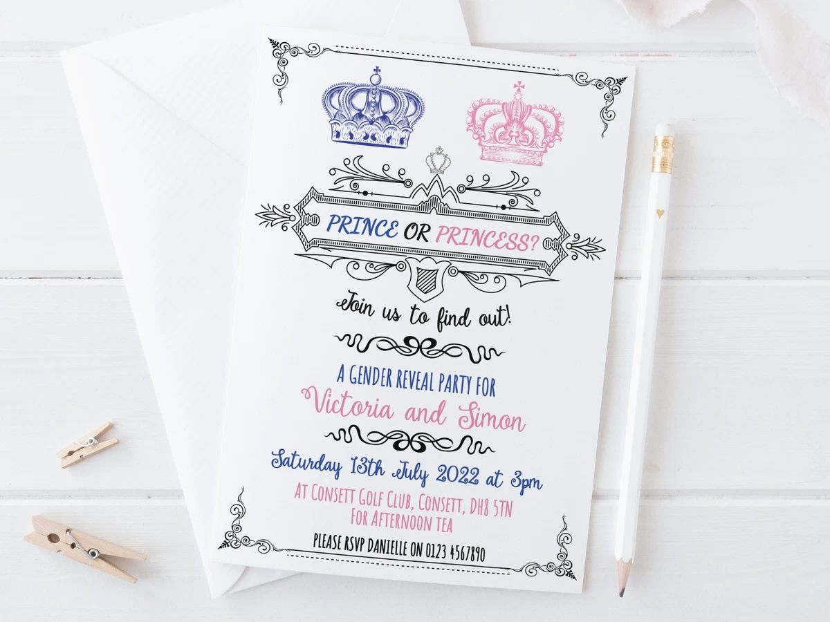 Prince and princess baby shower best sale invitations