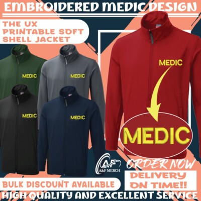 MEDIZINISCHE BESTICKTE SOFTSHELLJACKE ERSTHELFER KRANKENWAGEN GESUNDHEIT ARBEITSKLEIDUNG