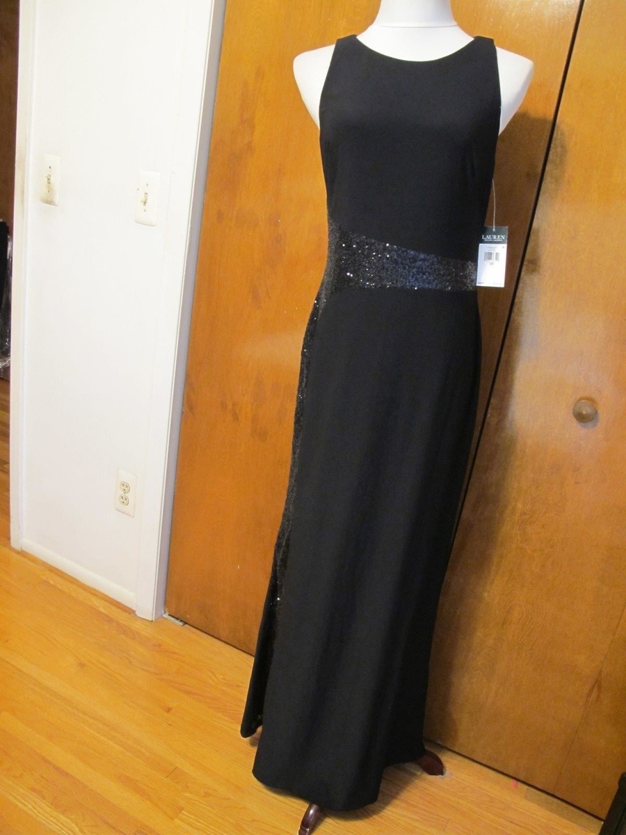 Ralph Lauren women's black shine maxi evening detailed A-line dress size 10  new | eBay