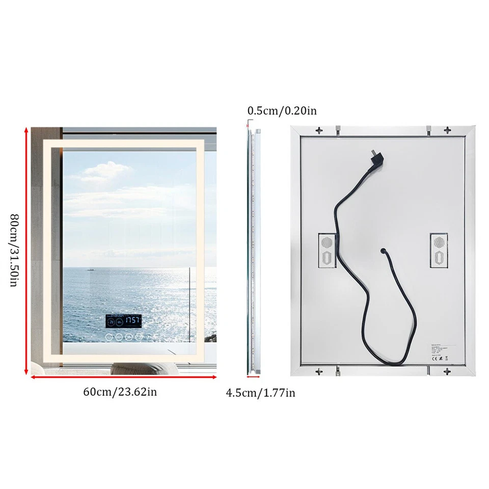 Badspiegel mit LED Beleuchtung 4Touch+Beschlagfrei+Bluetooth+Uhr LED Wandspiegel