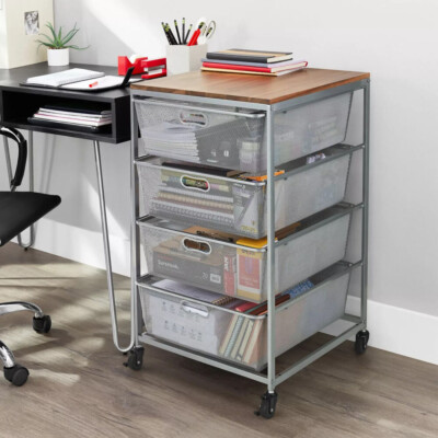 Member's Mark 4-Drawer Organizer With Acacia Wood Top, Silver Grey