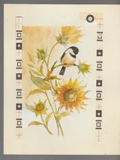 NOTE CARD Cute Bird on Sunflowers 7.5x9.5" Greeting Card Art #20019
