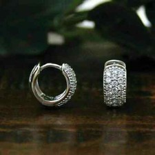 2Ct Lab Created Cut Diamond Women's Huggie Hoop Earring 14K White Gold Finish