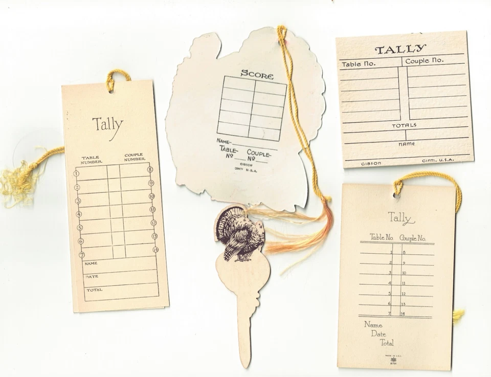 Tarjetas de conteo de puente de pavo de vacaciones de Acción de Gracias vintage de 1920 difíciles de encontrar, selección de pasteles Foto 2 de 2