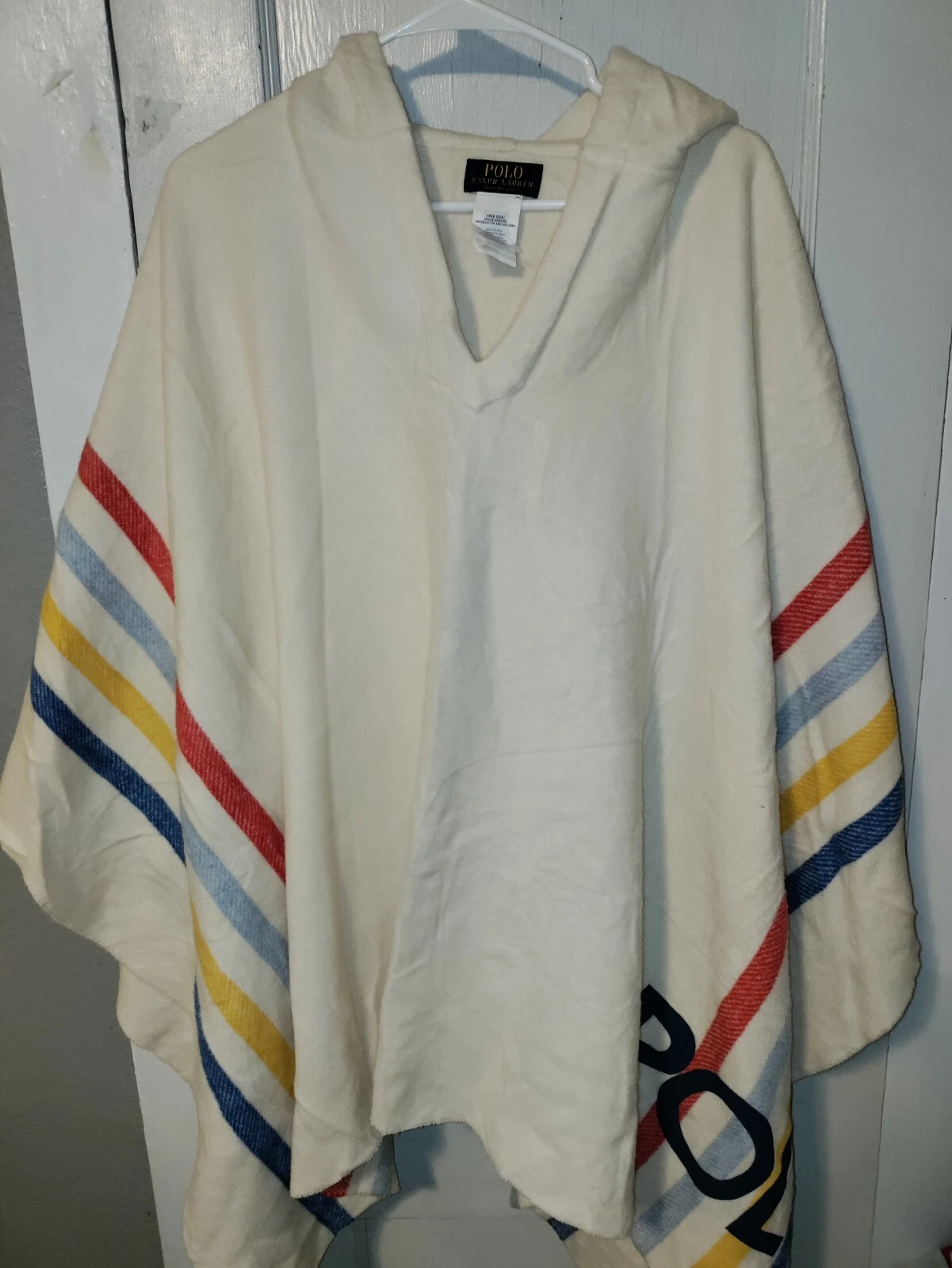 Polo Ralph Lauren Striped Wool-Blend Poncho One Size New Made In Italy