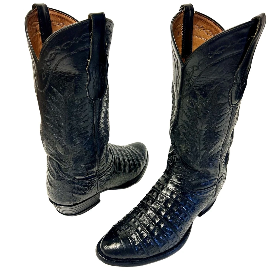 De Colección Tony Lama Negro EXÓTICO Cuero Vaquero Western Caimán Vientre Caimán Botas Foto 2 de 4