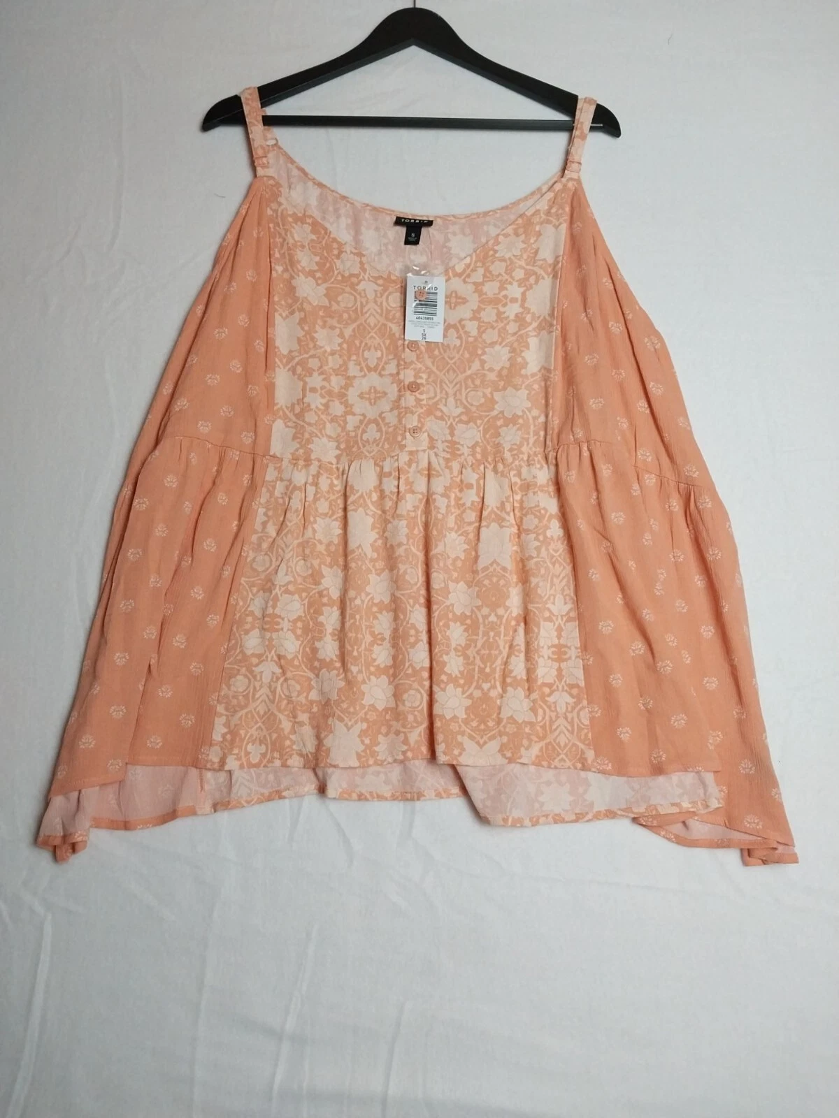Torrid Shirt Womens 5XLarge Peach Floral Crinkle Tank Gauze Adjustable NWT - product detail image 1