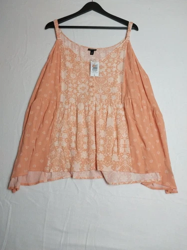 Torrid Shirt Womens 5XLarge Peach Floral Crinkle Tank Gauze Adjustable NWT video thumbnail