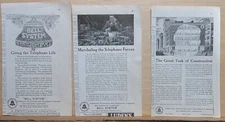Three magazine ads, 1924 & 1919, for AT&T, Bell System - Construction, Telephone