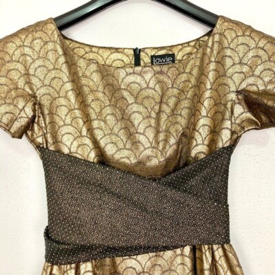 ModCloth Lowie Metallic Scalloped Dress Women's Size XS Fit and Flare Retro  Gold | eBay