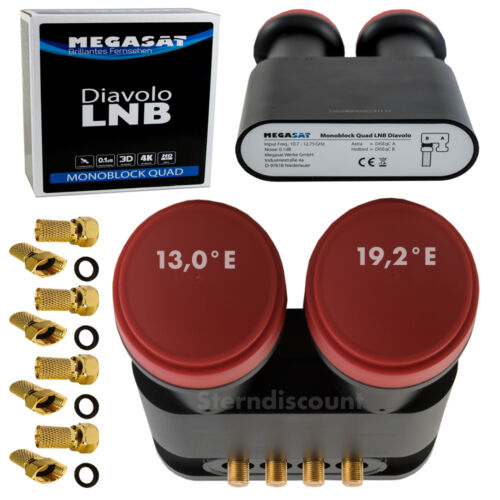 Megasat Monobloc Quad LNB 0,1dB Diavolo Double 19,2°E + 13,0°E 4 sorties 4K HD - Photo 1/5