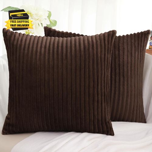 Decorative Throw Pillow Covers 18X18 Set of 2, Soft Plush Flannel Double-Sided F
