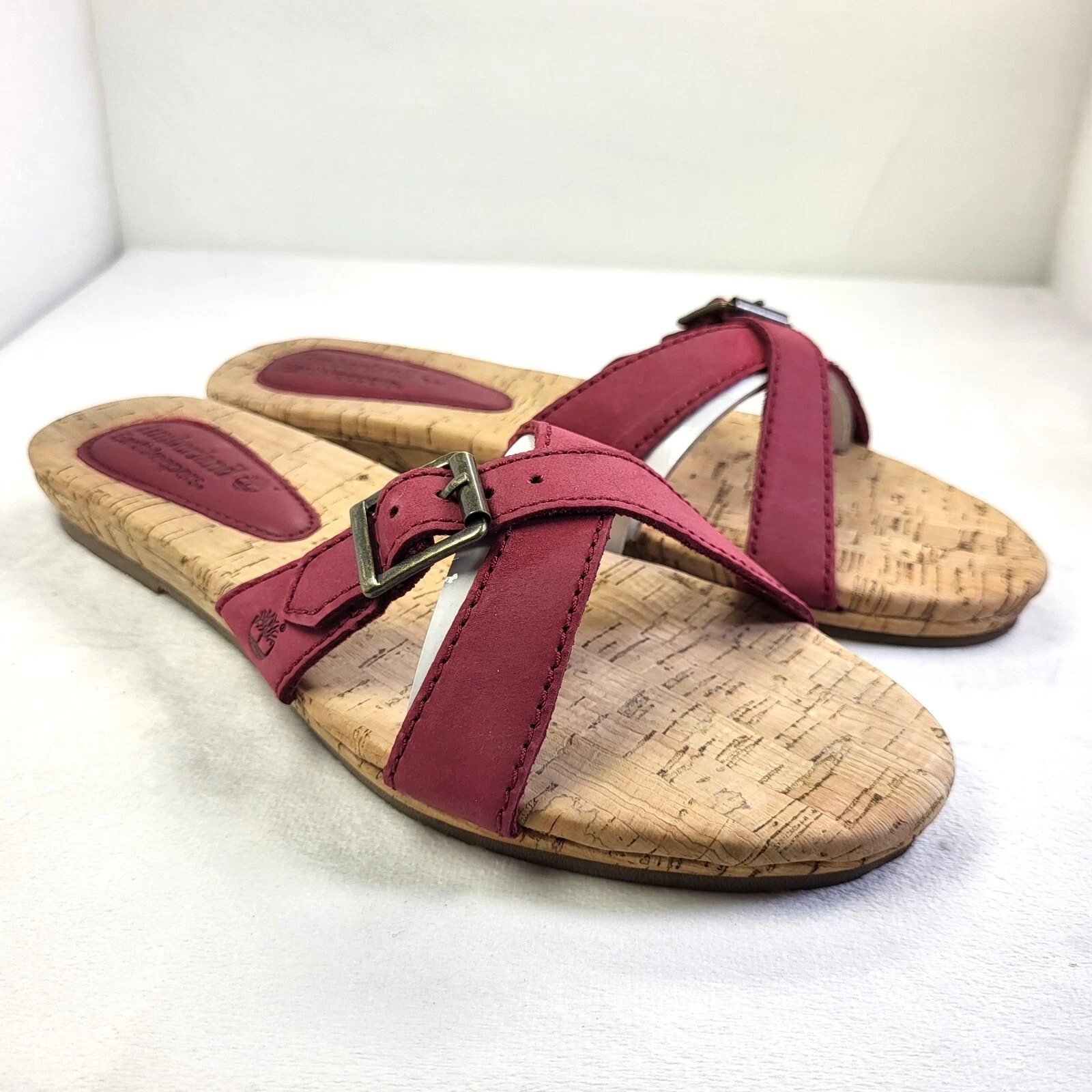 TIMBERLAND Spaulding sandali da donna slip on ciabatte nabuk bordeaux UK5 5 (X139)