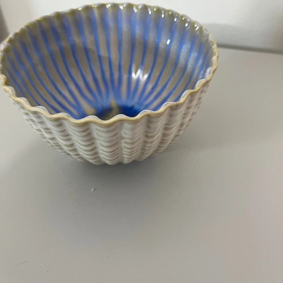 Cuenco de esmalte reactivo West Elm Seashell, azul claro hecho en Portugal Foto 3 de 4