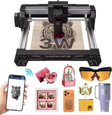 ATOMSTACK, Swift Mini, 3W Laser Engraver w/ AI Software, Pre-Assembled, Portable
