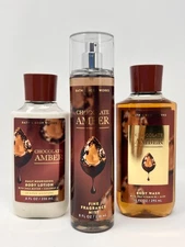 Bath & Body Works Chocolate Amber 3-PC Set Lot – Mist, Lotion & Shower Gel – NEW
