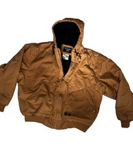 Walls Work Wear Hooded Jacket 2XL Brown Duck Canvas Insulated Work Coat Heavy