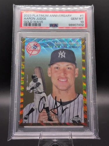 2023 Topps Chrome Platinum Anniv. #1 Aaron Judge Gold Wave Refractor /50 PSA 10