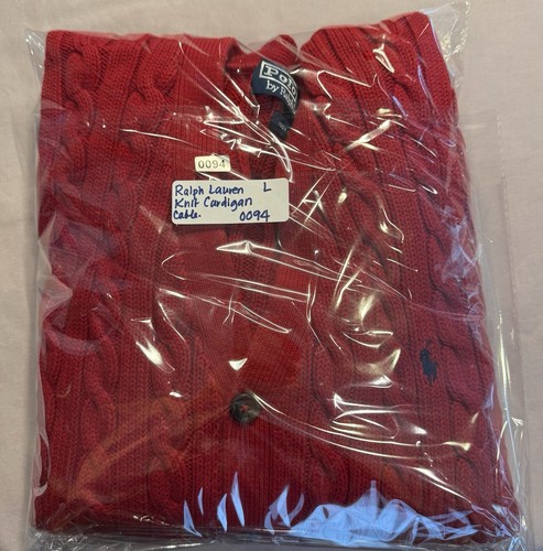 Polo by Ralph Lauren Red Cable-knit Cardigan, Button Up, V-neck, Blue Label Lg - Picture 5 of 5