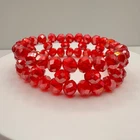 Vintage Y2K Red Faceted Bead Stretch Bracelet Double Row Costume Jewelry