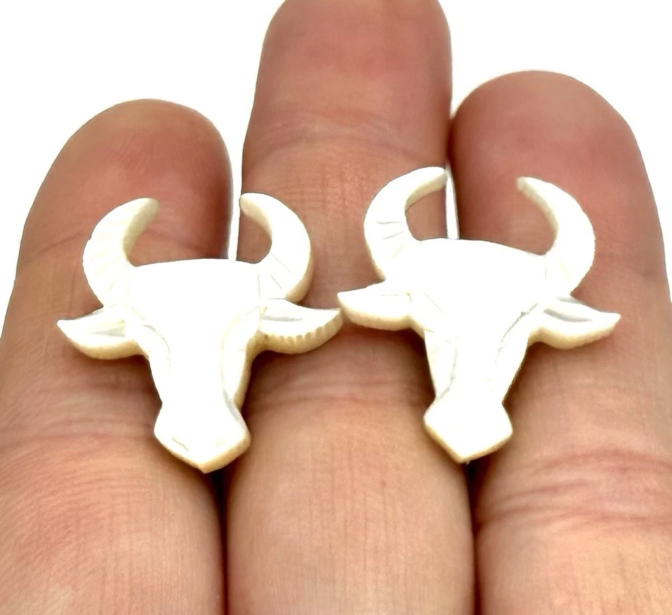 Longhorn Bull Steer Cufflinks Carved Mother Of Pearl Cream Vintage Silver Tone - Image 2 of 4