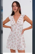 For Love & Lemons Naima Floral Lace Hearts Slip Dress Size Small NWT