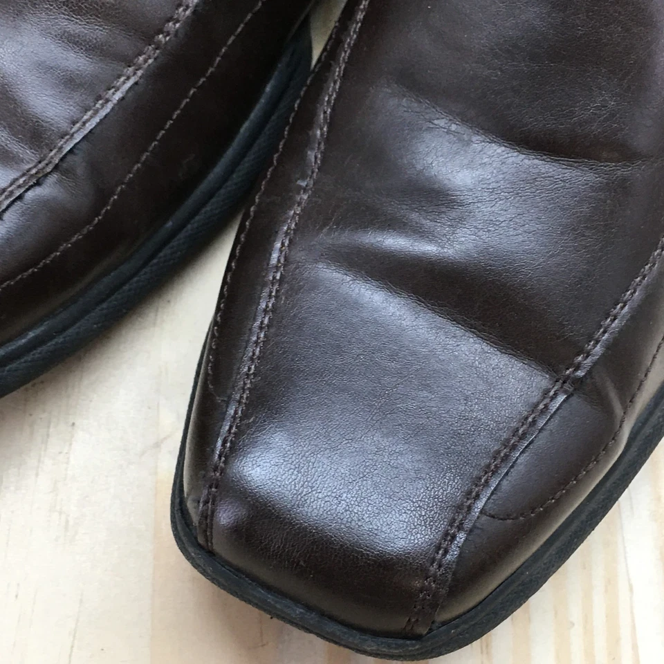 Zapatos cómodos Dexter para hombre 9 mocasines de cuero marrón sin cordones parte superior baja punta cuadrada Foto 4 de 4