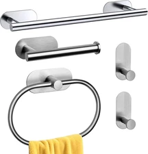 5 Pc Bathroom Hardware Set Self Adhesive Brushed Nickel Bathroom Accessories Set