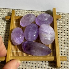 6pcs 70g NATURAL AMETHYST CABOCHON LONG OVAL SHAPE LOOSE GEMSTONE